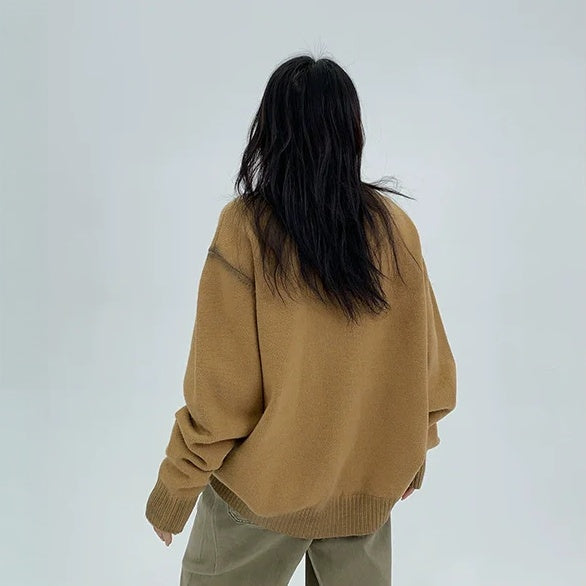 【アウター】春 秋 冬 ヴィンテージ加工 レトロ Vネック ニット ジャケット 【FCシリーズ】