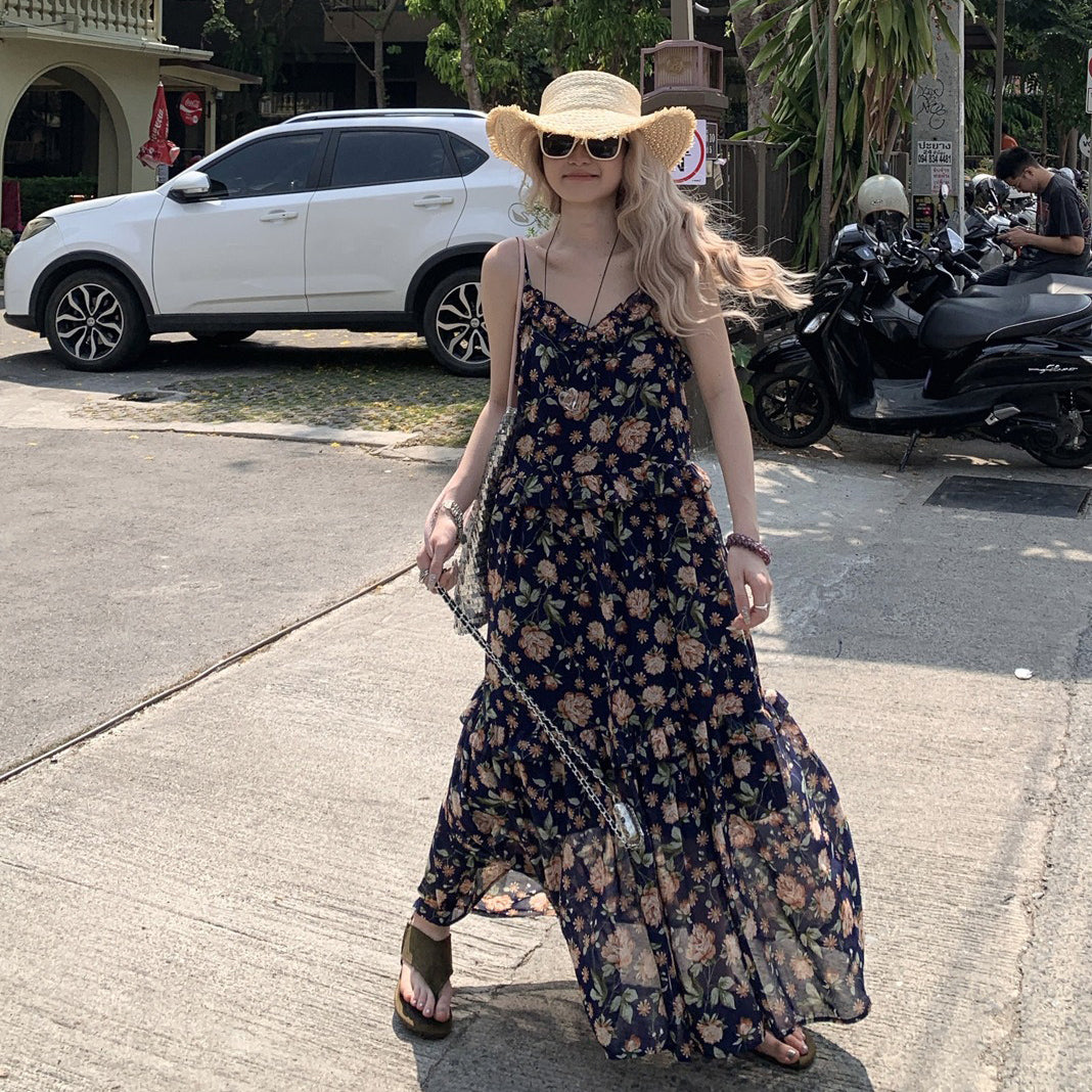 【ワンピース】フレンチ 夏 気質感 ゆったりシルエット 体型カバー ノースリーブワンピース【SHシリーズ】