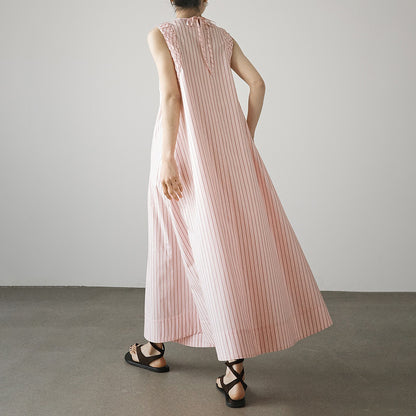 【ワンピース】レトロ風 ノースリーブワンピース レディース 春夏 ゆったり ロング丈 ナチュラル デザイン【JZシリーズ】