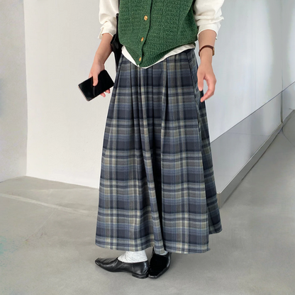 【ボトムス】春 秋 冬 チェック柄 スクール風 ロング丈 Aラインスカート 【JZシリーズ】