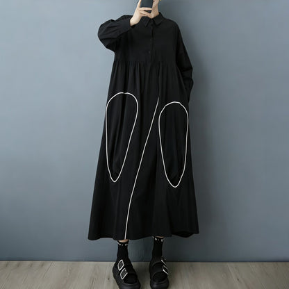 【ワンピース】ダークモードアシンメトリーデザイン配色シャツワンピース レディース 2026春秋新作 韓国風 カジュアル【JZシリーズ】