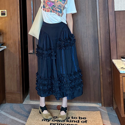 【ボトムス】春 秋 冬 ハイウエスト 層次 レース ケーキスカート 【JZシリーズ】
