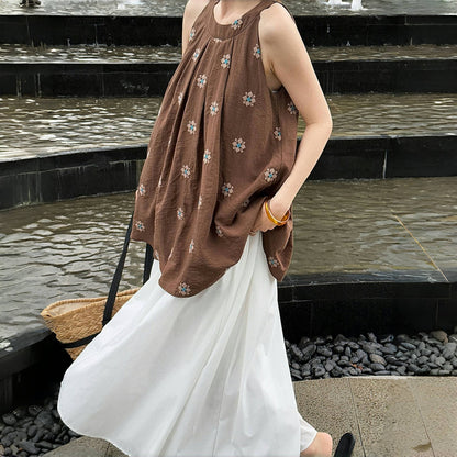 【トップス】夏 刺繍 ノースリーブ カジュアル タンクトップ 【SHシリーズ】