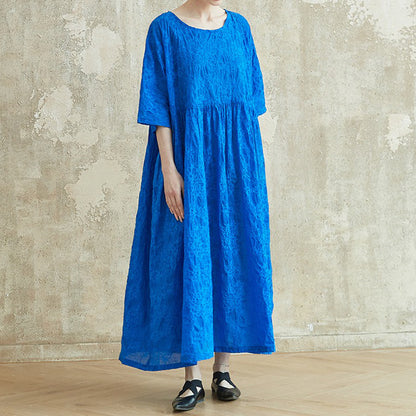 【ワンピース】シンプル ナチュラル ヴィンテージ風 フレアシルエット ゆったり 大きめサイズ バカンス用 コットン 半袖 ワンピース【JZ シリーズ】