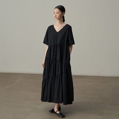 【ワンピース】新作 フランス風 リゾートスタイル Vネック ゆるシルエット 半袖ワンピース【JZシリーズ】