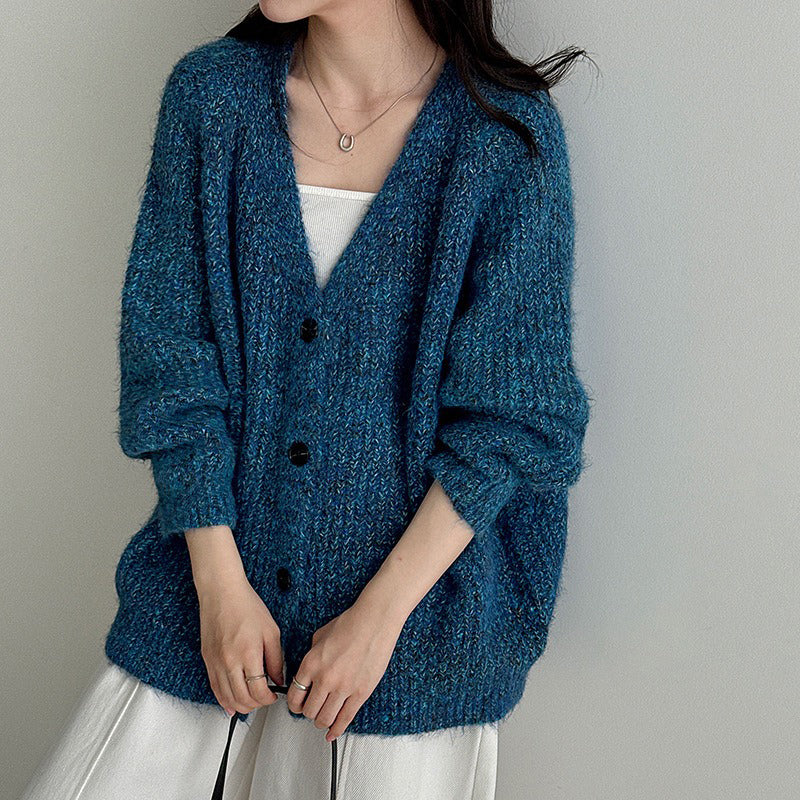【アウター】韓国風 ゆるニット Vネック ウール混 カーディガン レディース 秋冬 新作 ゆったり【JZシリーズ】