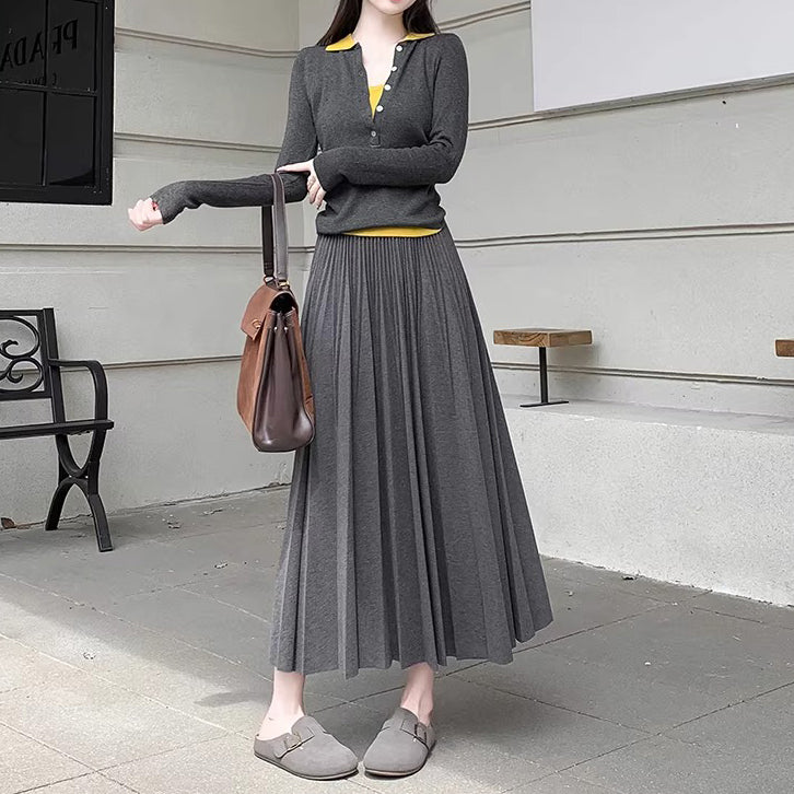 【ボトムス】エレガント ウール調 プリーツスカート 秋冬 Aライン ミディ丈 ヒップカバー 体型カバー【JZシリーズ】