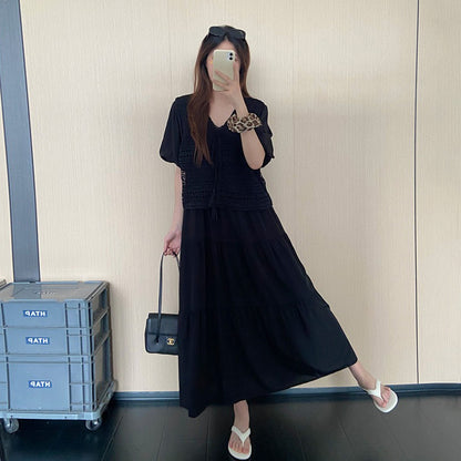 【ワンピース】切替デザインワンピース レディース 夏 半袖 ロング丈 シンプル 上品カジュアル リラックスコーデ【JZシリーズ】