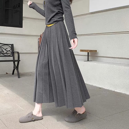 【ボトムス】エレガント ウール調 プリーツスカート 秋冬 Aライン ミディ丈 ヒップカバー 体型カバー【JZシリーズ】