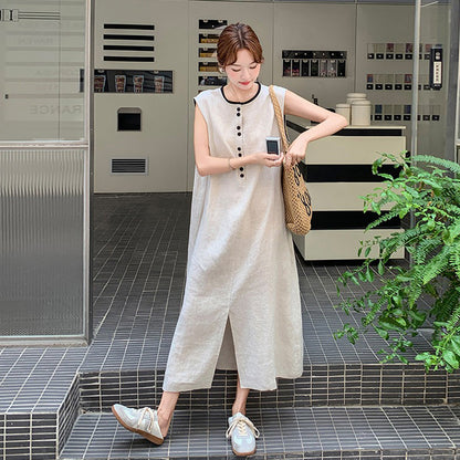 【ワンピース】ナチュラルミニマル 白ワンピース レディース ノースリーブ シンプル 上品 ゆったり ロング丈【JZシリーズ】