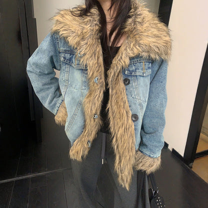 【アウター】ボア レトロ 切り替え  デニム 中綿ジャケット 【FCシリーズ】