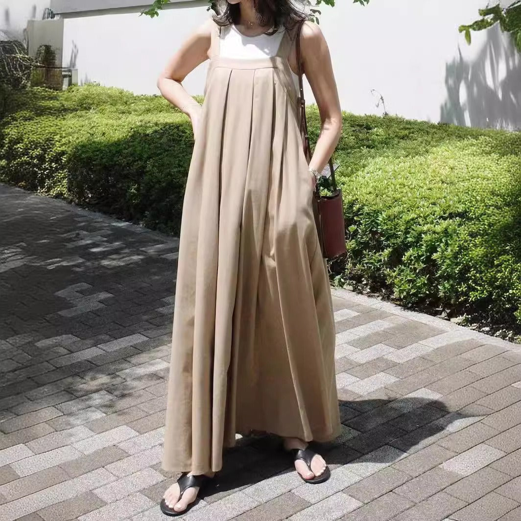 【ワンピース】夏シンプル ゆったり 無地 ノースリーブワンピース