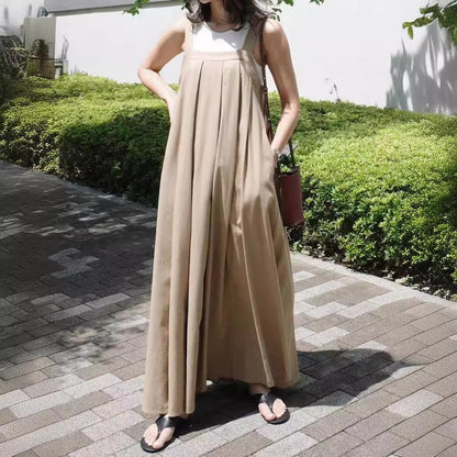 【ワンピース】夏シンプル ゆったり 無地 ノースリーブワンピース