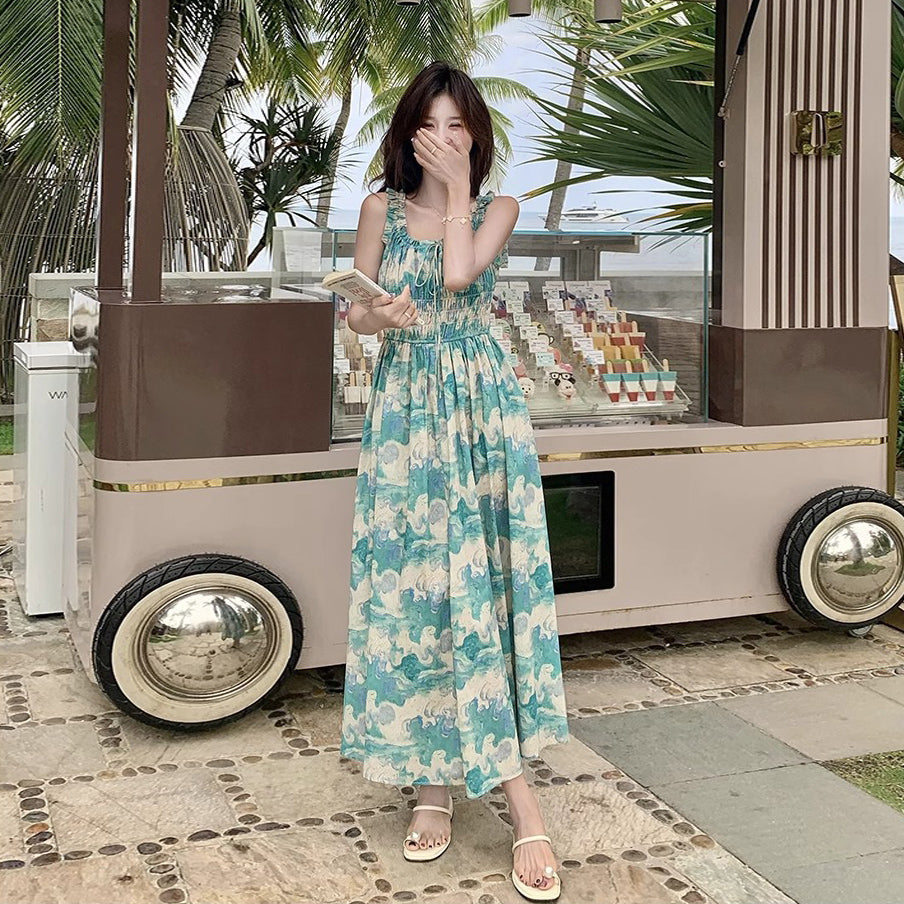 【ワンピース】夏 フレンチ風 旅行リゾート風 フラワープリント ノースリーブキャミソールワンピース【SHシリーズ】