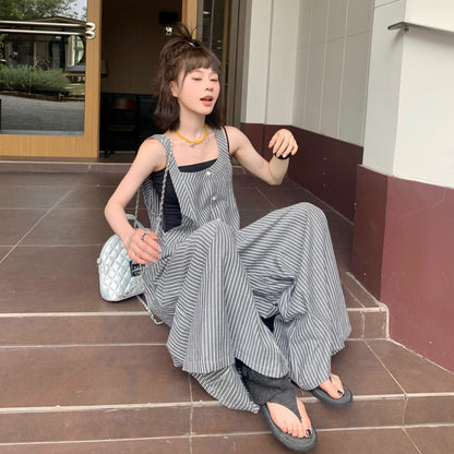 【ボトムス】夏新作 ゆるさ満点 オーバーサイズ ストライプキャミサロペット リラックスコーデ オールインワン【SHシリーズ】