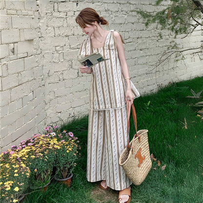 2点セット！【セットアップ】ストライプ柄キャミソール＋ワイドパンツ 上下 セットアップ 夏 フレンチリゾート風【SHシリーズ】