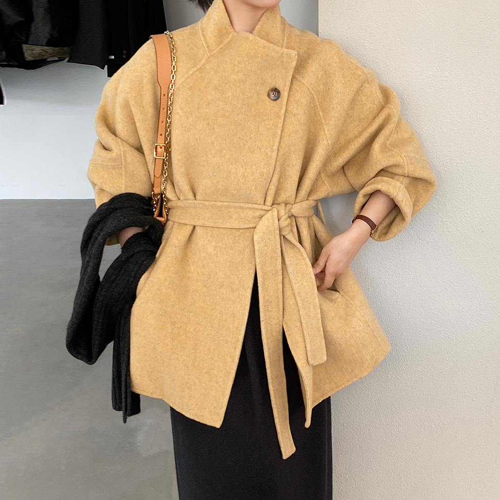 4色展開【アウター】ウール100% 小柄向け 定番 両面ウールコート ミドル丈 高級感【JZシリーズ】