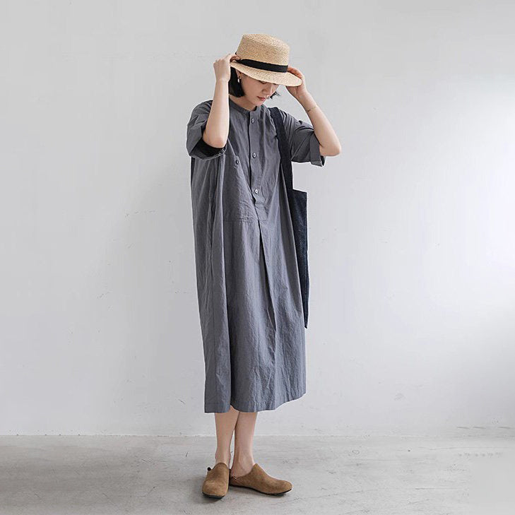 【ワンピース】シャツワンピース レディース 夏 半袖 ポケット付き ゆったり ミディ丈 リラックスシルエット【JZシリーズ】