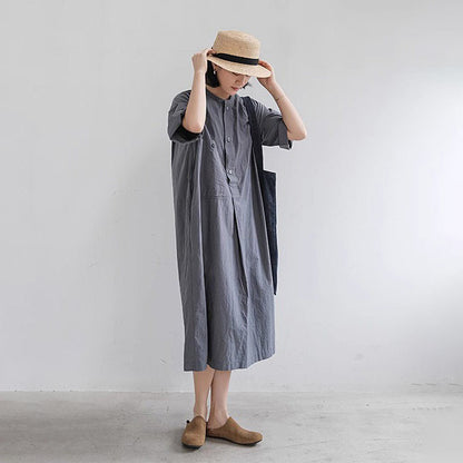 【ワンピース】シャツワンピース レディース 夏 半袖 ポケット付き ゆったり ミディ丈 リラックスシルエット【JZシリーズ】