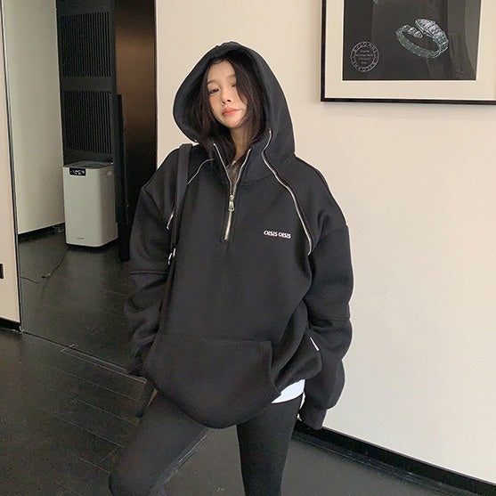 【トップス】ジップデザイン 春 秋 冬 フード付き パーカー 【FCシリーズ】