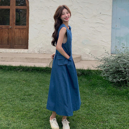 バッグ付き！【ワンピース】夏 ヴィンテージ文芸風 ファッション シェイプアップ ノースリーブワンピース【JZシリーズ】