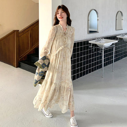 【ワンピース】春秋 優しい雰囲気 上品 フレンチ風 ロングスカート 大人気 トレンド 花柄長袖ワンピース【SHシリーズ】