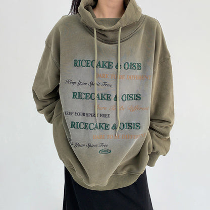 【トップス】レトロ風ダメージ加工 刺繍入りハイネック裏起毛スウェット レディース 冬新作 パーカー【FCシリーズ】