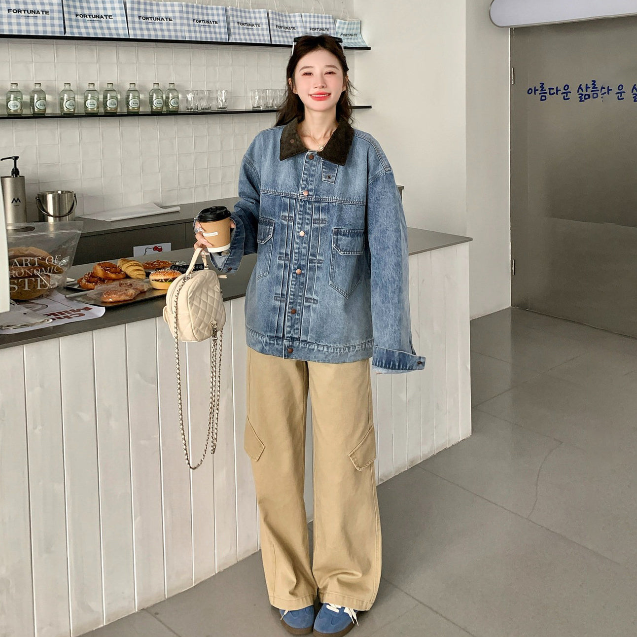 【アウター】韓国風配色コーデュロイカラーデニムジャケット レディース ゆったり ワークジャケット ヴィンテージ 秋コーデ【JZシリーズ】