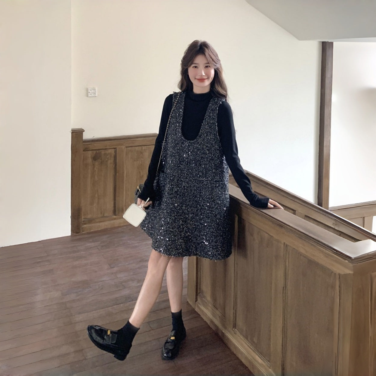 【セットアップ】高級感 シャネル風 合わせやすい 気質よい Ｔシャツ+ノースリーブワンピース 2点セット【JZシリーズ】