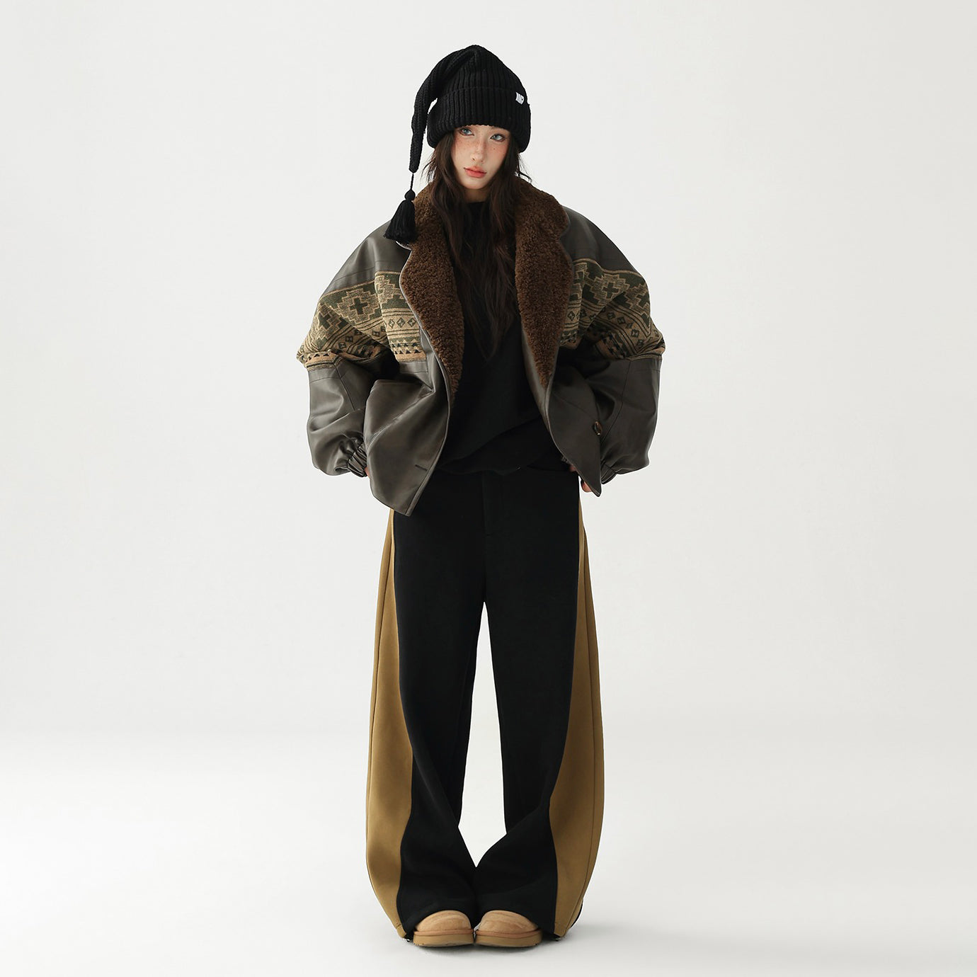 【ボトムス】✨配色切替デザイン♡ワイドストレートスウェットパンツ レディース ゆったり【FCシリーズ】【15~20日発送】