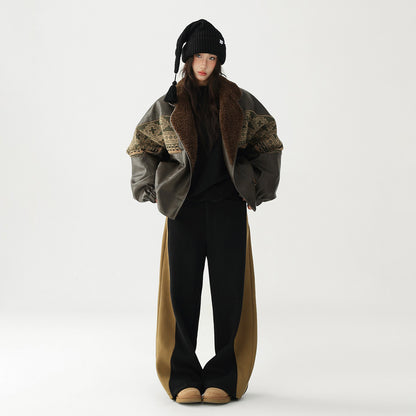 【ボトムス】✨配色切替デザイン♡ワイドストレートスウェットパンツ レディース ゆったり【FCシリーズ】【15~20日発送】