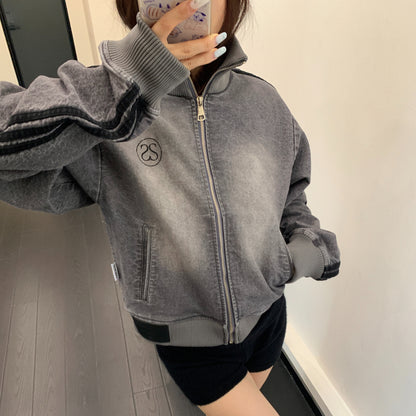 【アウター】古着風ショートデニムジャケット レディース ウォッシュ加工 ルーズシルエット レディース Gジャン【FCシリーズ】