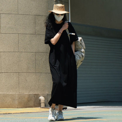 【ワンピース】夏新作 ゆったりシルエット 着痩せ効果 韓国風 カジュアル スポーティー 半袖Tシャツワンピース【JZシリーズ】