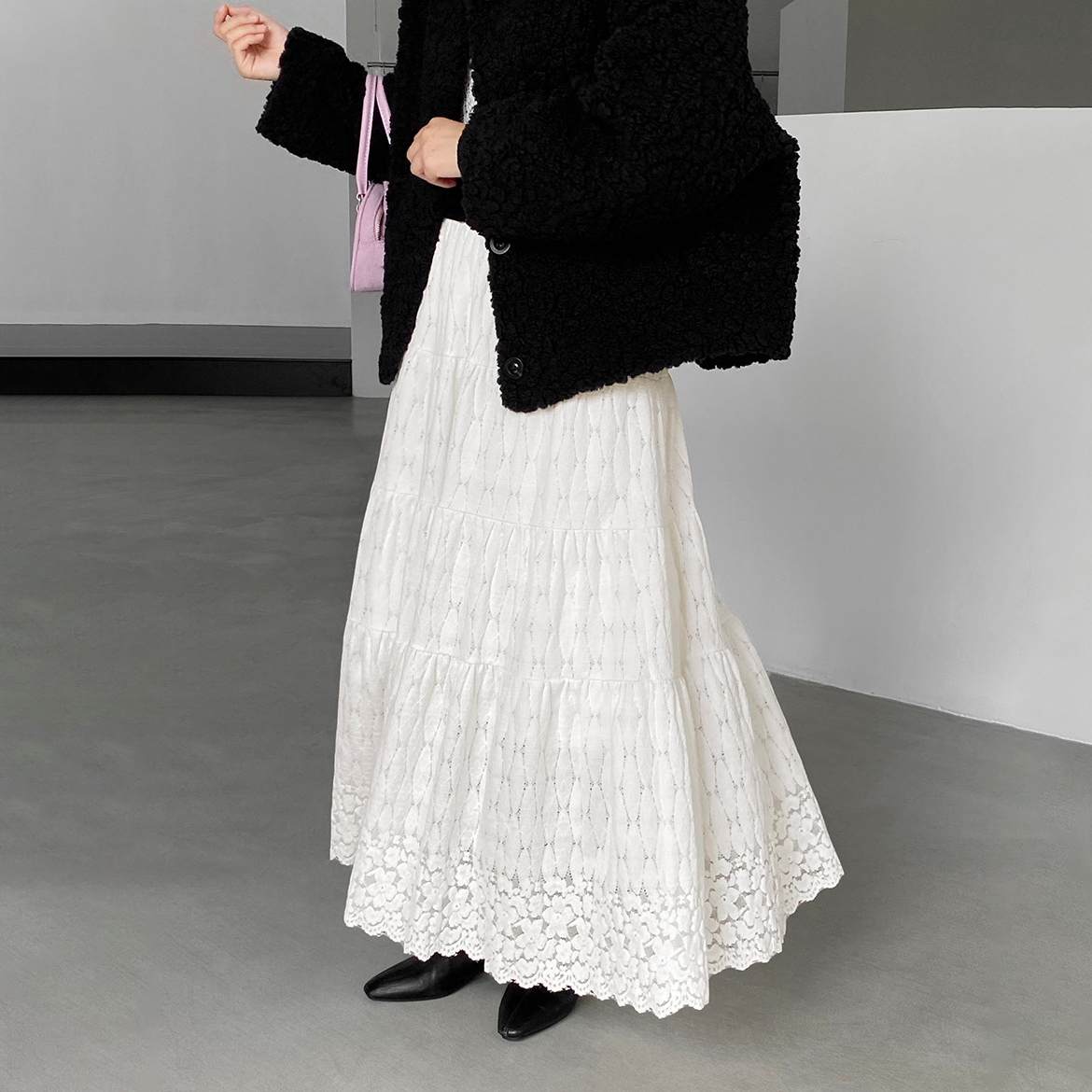 【ボトムス】厚手レース ハイウエストAラインロングスカート ❄️秋冬【JZシリーズ】