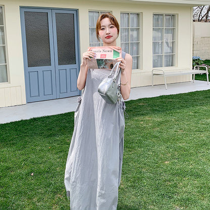 【ワンピース】グレーノースリーブワンピース 雰囲気たっぷりの抜け感シルエットで美しく見せる一枚【JZシリーズ】