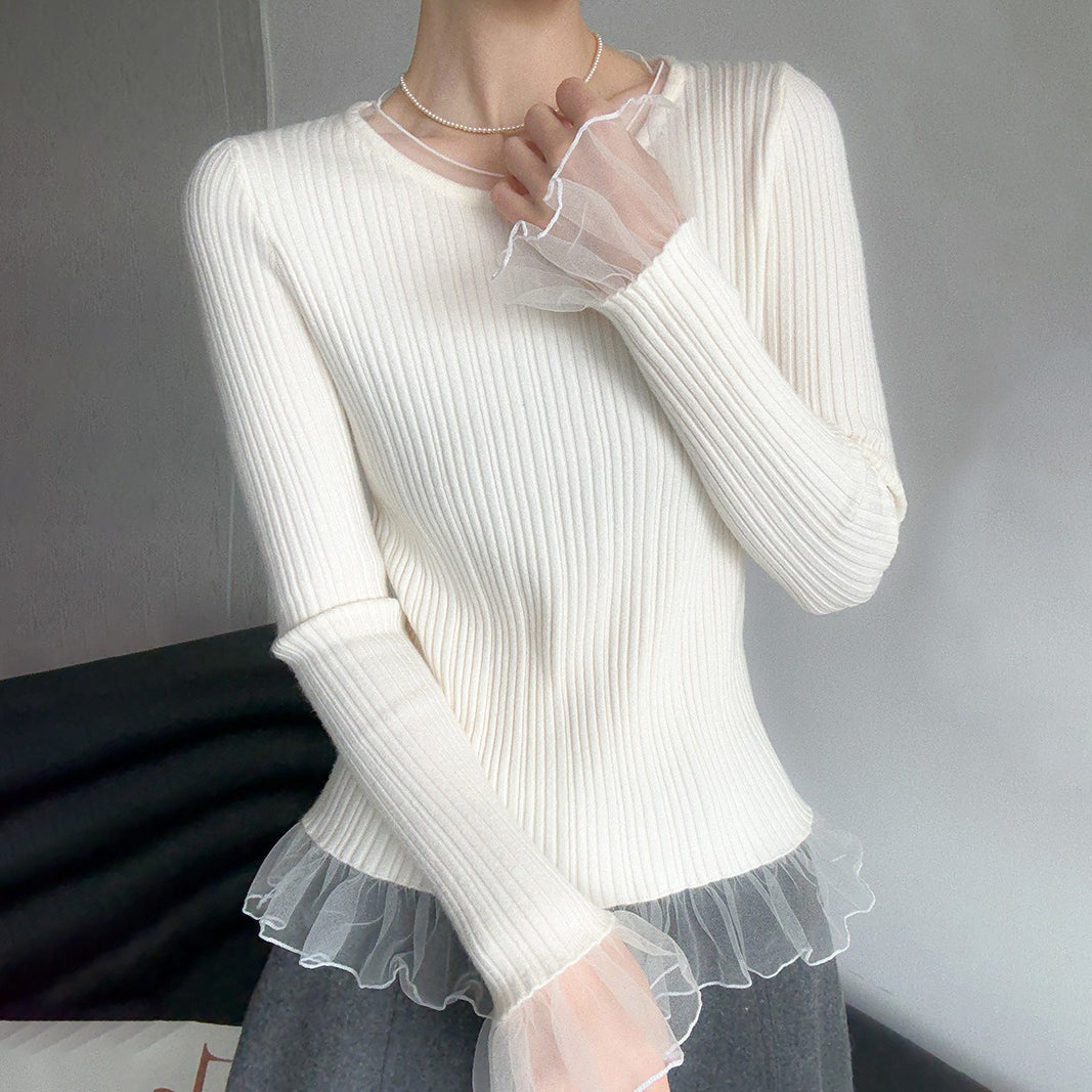 【60%OFF⭐️早い者勝ち】【トップス】甘め レース付き ニット レディース 春秋 デザイン インナー トップス【JZシリーズ】