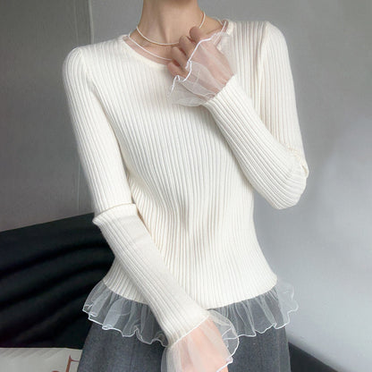 【60%OFF⭐️早い者勝ち】【トップス】甘め レース付き ニット レディース 春秋 デザイン インナー トップス【JZシリーズ】