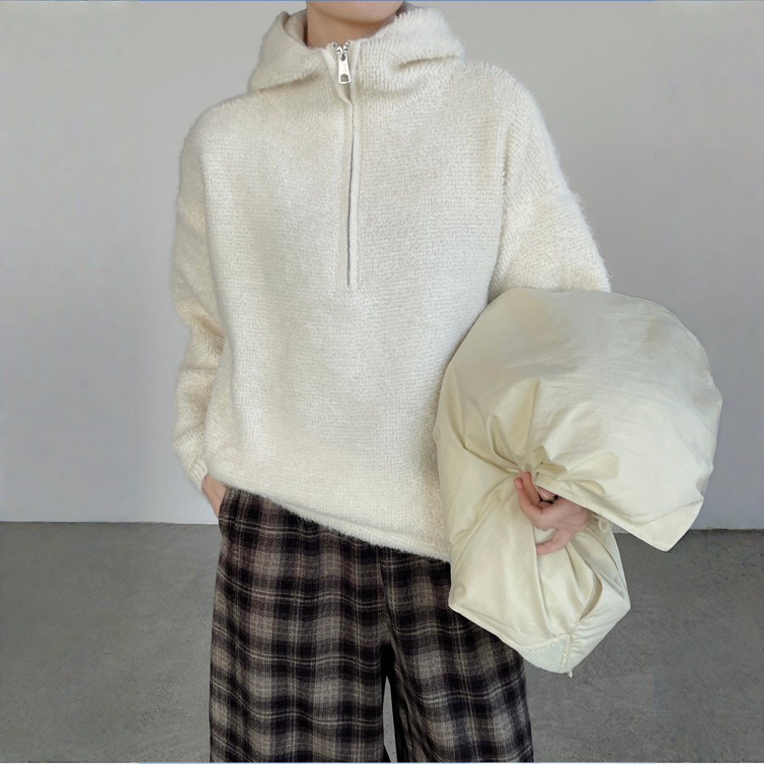 【アウター】ハーフジップ 春 秋 冬 厚手 ループウール フード付き ジャケット 【JZシリーズ】