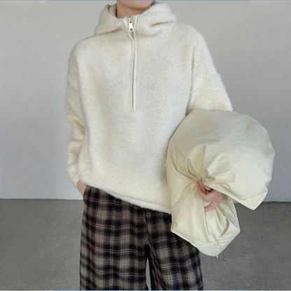 【アウター】ハーフジップ 春 秋 冬 厚手 ループウール フード付き ジャケット 【JZシリーズ】