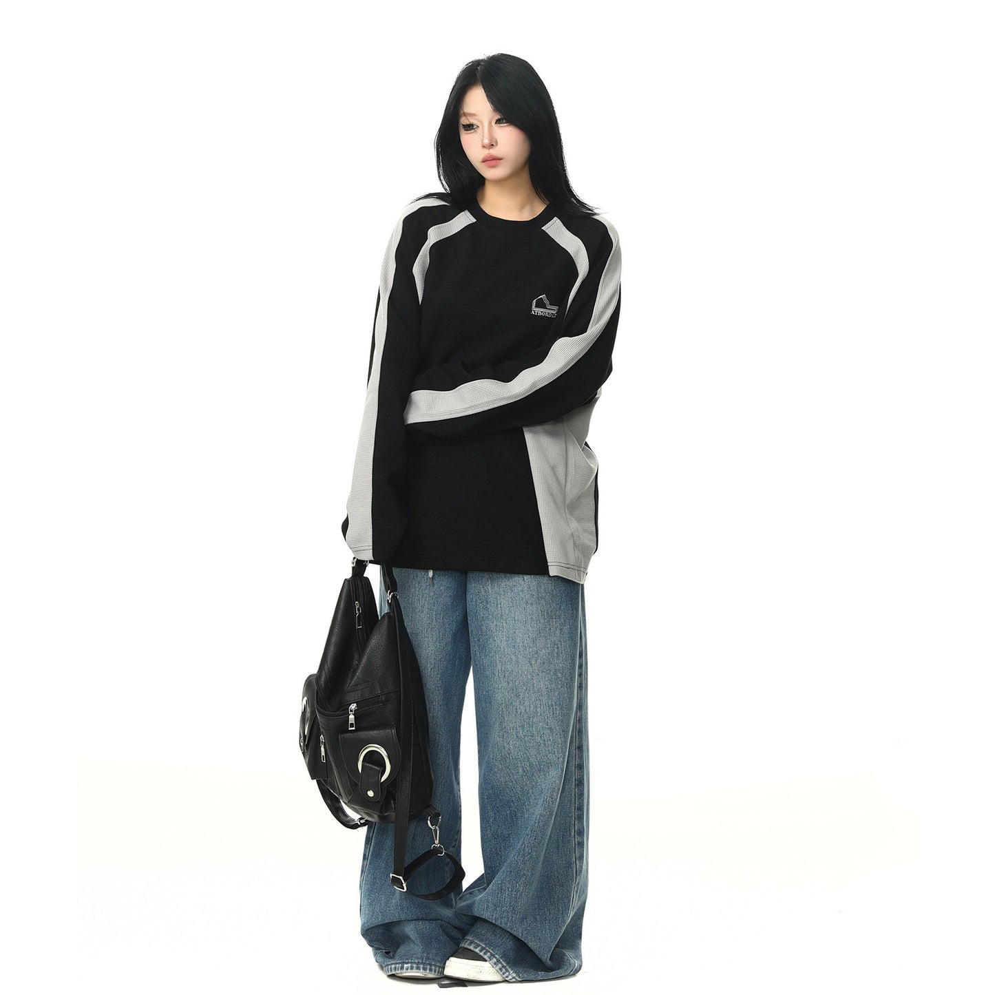 【トップス】アメリカンヴィンテージ 配色切替 クルーネックスウェット ゆったり レディース ペア対応 パーカー【FCシリーズ】