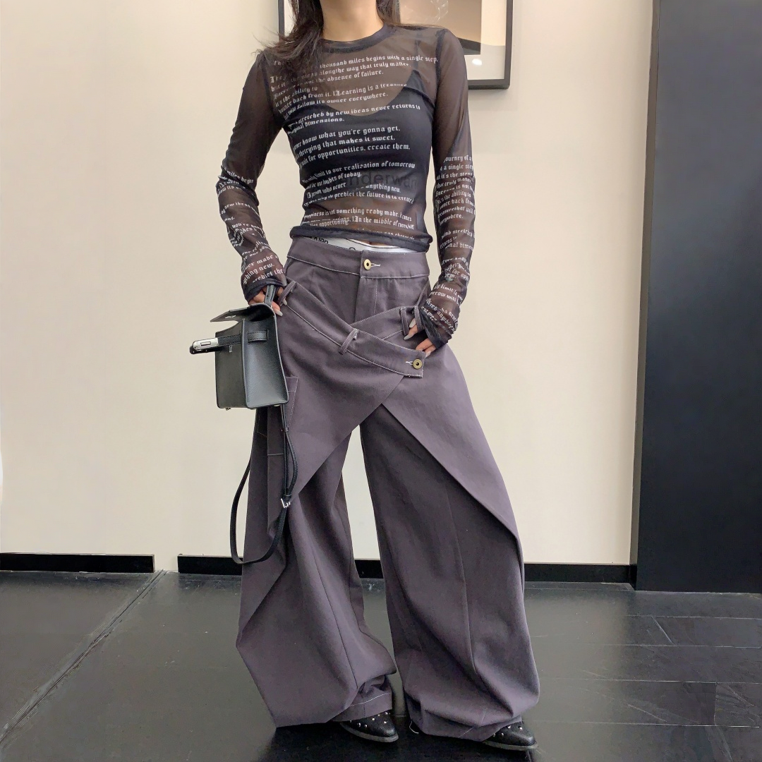 【ボトムス】アメリカンスタイル フェイクレイヤード ステッチデザイン ワイドパンツ 【FCシリーズ】