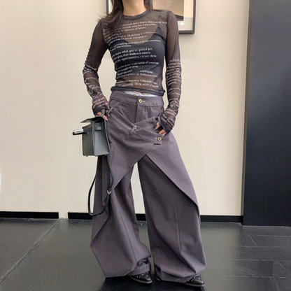 【ボトムス】アメリカンスタイル フェイクレイヤード ステッチデザイン ワイドパンツ 【FCシリーズ】