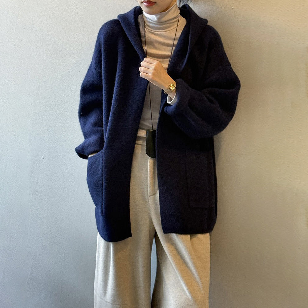 5カラー【アウター】秋冬新作 フード付き ニットカーディガン レディース ゆったり 高見え ルーズ【JZシリーズ】