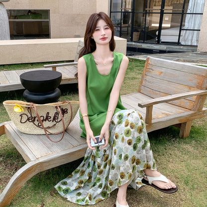 背心＋花柄長裙套裝｜夏季寬鬆兩件式穿搭｜休閒顯瘦氣質套裝【SH系列】