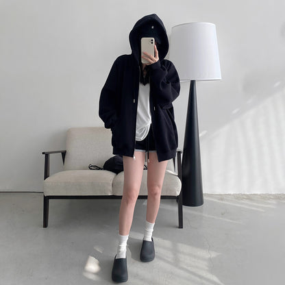 【アウター】重厚生地 ゆったりシルエット フード付きジップパーカー レディース 春秋 スウェットジャケット【FCシリーズ】