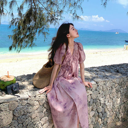 【ワンピース】フレンチ風 夏 優しい ラフなリゾート風 半袖ワンピース【SHシリーズ】