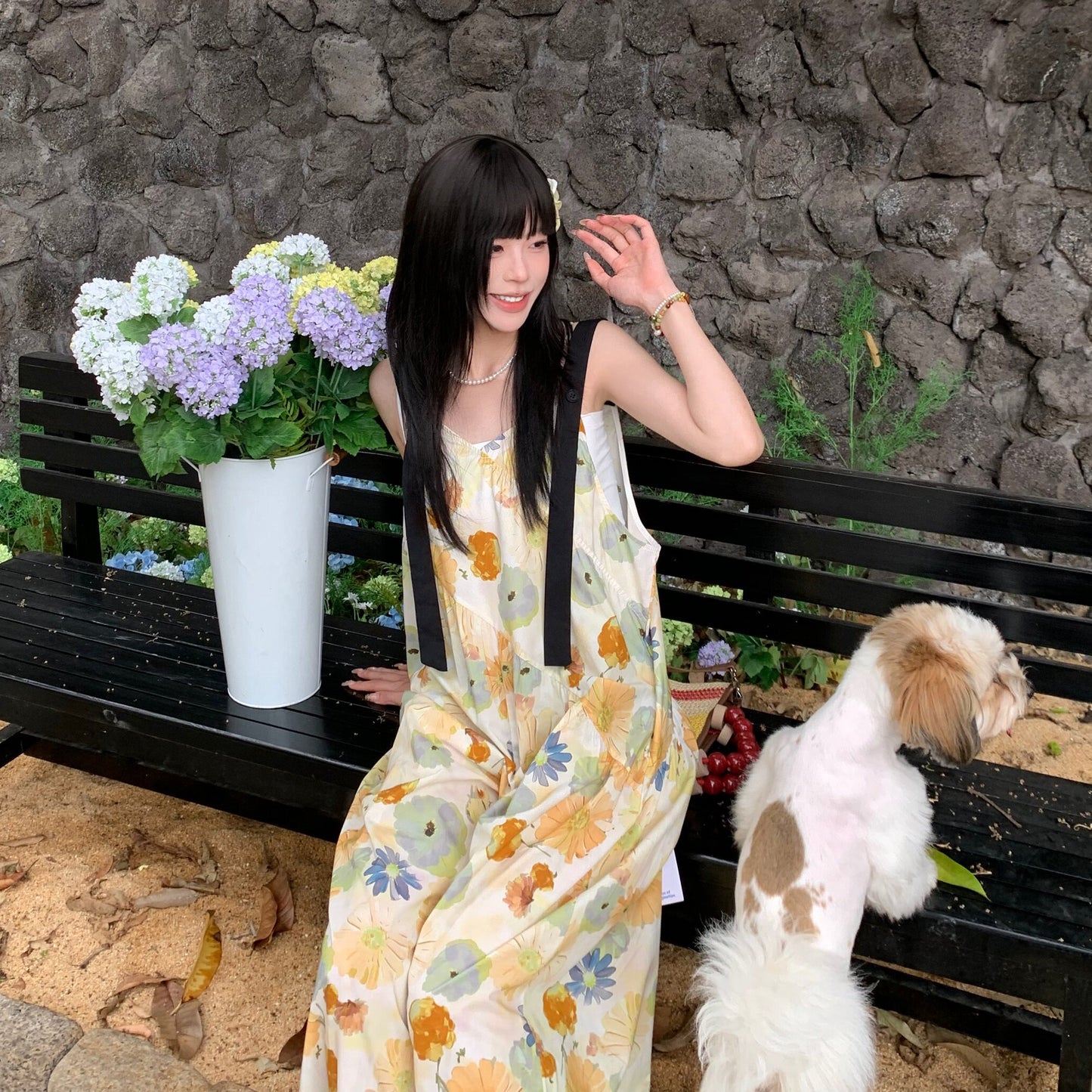 【ボトムス】水彩プリント サロペット レディース 夏 ワイドパンツ ゆったり 体型カバー オールインワン リラックスコーデ 人気【SHシリーズ】