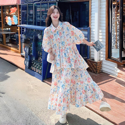 【ワンピース】可愛い 小花柄 シャツワンピース🌸 超人気で映える森ガール風 長袖ドレス【SHシリーズ】