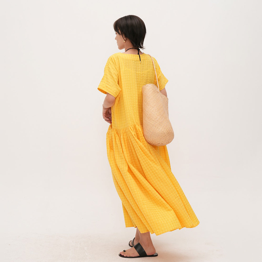 【ワンピース】【15～20日内発送】夏新作 スクエアネック ゆったり半袖ワンピース 薄手ロングドレス 着痩せ効果＆万能コーデ【JZシリーズ】