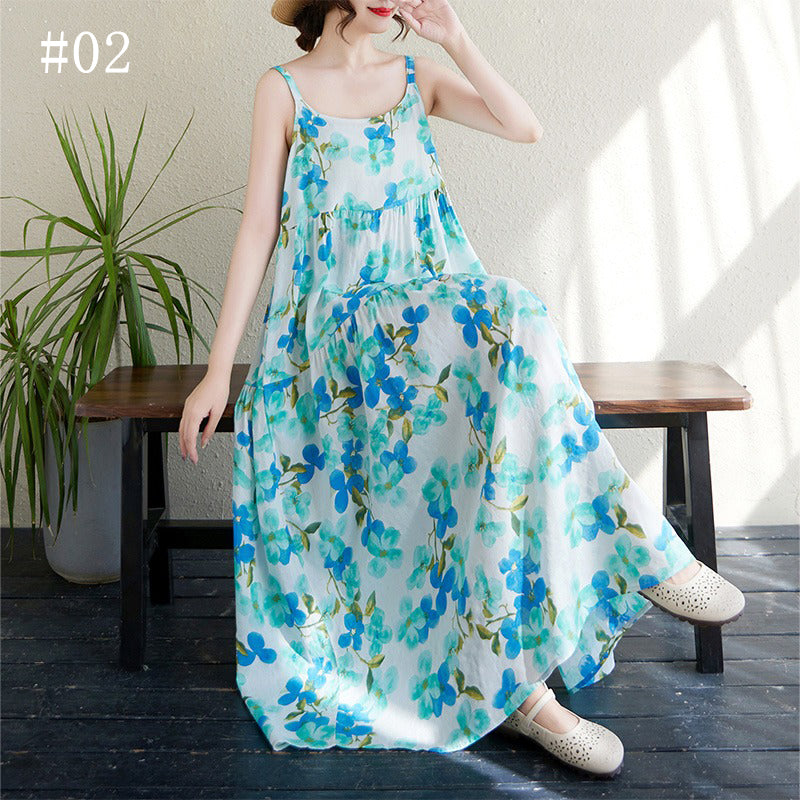 全6柄展開【ワンピース】 花柄 切り替え キャミワンピ 涼感薄手 ふんわりティアードデザイン ノースリーブワンピース【SHシリーズ】